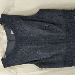 TRINA TURK NAVY LACE & SEQUINED SHIMMERY DRESS